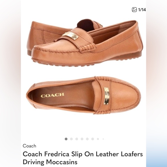 COACH Fredrica Pebble Grain Leather Loafers - Cognac - Size 7.5 M - New in box - Picture 2 of 7